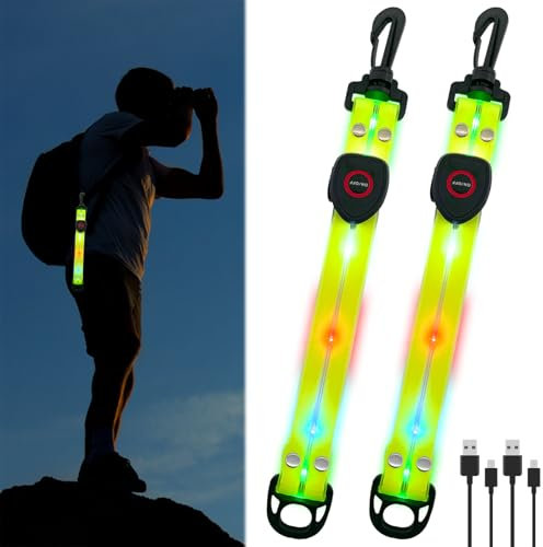 Lets Joy 2 Stück LED Blinklicht mit Buntem Licht, LED Blinklicht für Schulranzen, Running Reflektoren, Reflektierende Anhänger mit USB Aufladbar Kinder Schulranzen Joggen Bergsteigen (A)