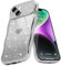 Teageo Cute Heart Pattern Curly Phone Case for iPhone 14, Wave Frame Glitter Case for Girls Women Aesthetic Bling Cover Shockproof Soft TPU Bumper for iPhone 14, Silver