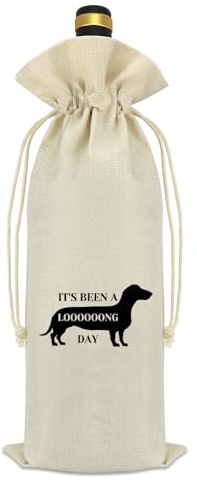 Funny Dachshund Loves Wine Bag Dachshund Dog Gifts for Women Men Dachshund Mom Gifts Dog Loves Gift for Friends It’s Been a Long Day Burlap Drawstring Wine Bottle Bags Christmas Birthday Gift
