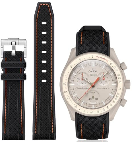 BONACE Gebogenes Silikonarmband für Omega X Swatch 20 mm – kompatibel mit Moonswatch Speedmaster – keine Lücke, Ersatzband für Damen und Herren, Silikon