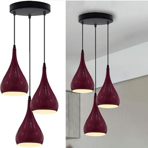LEDSone Deckenleuchte, 3-Wege-Hängelampe, Tropfenform, mit Augapfel-Design, Rot, modernes ES E27 UK-Lampenfassung (Burgund)