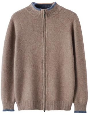 Maglione da uomo in lana a collo alto con cerniera cardigan a doppio lato giacca a maglia, Marrone scuro, XX-Large