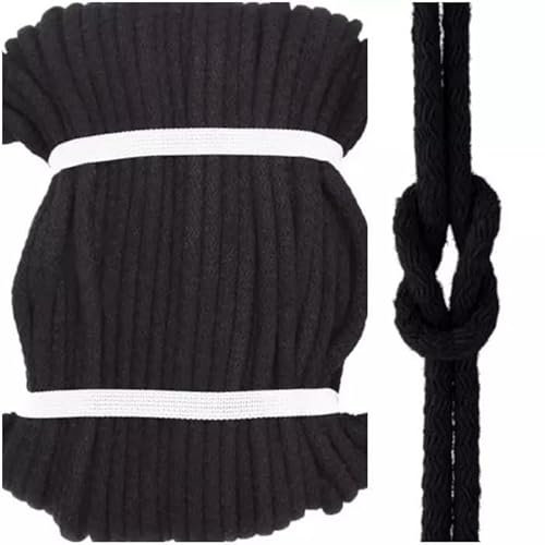 Kacperek - Baumwollkordel 8mm - Kordelband 50 m - 100% Baumwolle, Weich, Leicht Elastisch - für Kleidung, Turnbeutel, DIY Projekte - Kordel Schwarz