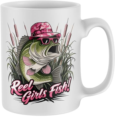 Purple Print House Reel Girls Fish Mug Womens Funny Fishing Tea Coffee Cup Angler Christmas Stocking Filler Gift