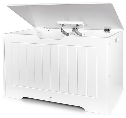 leomark Contenitore porta giochi per bambini - DECORIA, Mobili per camera dei bambini oppure scuola materna, Cassapanca Bianco, Dimensioni: 76 x 40 x 48 cm (altezza).