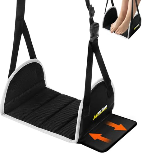 Hamac repose-pieds réglable pour avion - Hamac MATT SAGA pour les essentiels de voyage - Rembourrage épais en coton à mémoire de forme avec plaques de soutien - Idéal pour reposer vos jambes lors de