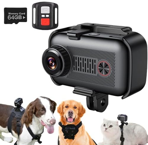 Dog Collar Camera with 64GB SD Card, 2k Mini Pet Camera for Video Records Dog Collar for Pet Outdoor/Inoor Puppy Supplies Birthday Gift
