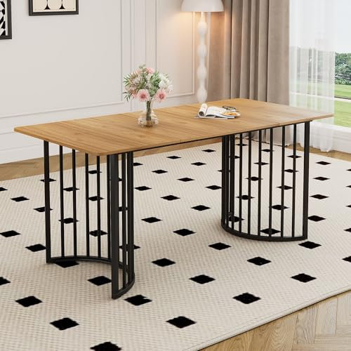 Merax Esstisch 140x80cm, Esstisch Holz für 4-6 Personen, Metallrahmen, verstellbare Tischbeine, Küchentisch Esszimmertisch für Restaurant,Wohnzimmer,Küche,Wohnzimmer, Walnussfarbe/Schwarz