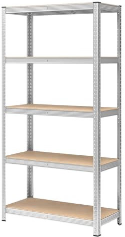 A.M.C. Scaffale in Metallo, Scaffalature a 5 Ripiani Regolabili, Senza Viti, Scaffale Salvaspazio per Garage, Magazzino, Portante 875 kg, 30 x 70 x 150 cm