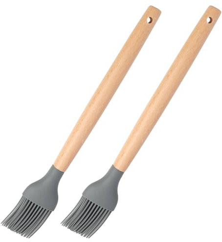 2PCS Pinceau Cuisine Silicone, Sans Plastique Pinceau Patisserie, 20 cm, Pinceau Pâtisserie Vegan et BPA-free, Résistant à la Chaleur jusqu'à 200°C, Manche en Bambou Écologique, Qualité Alimentaire