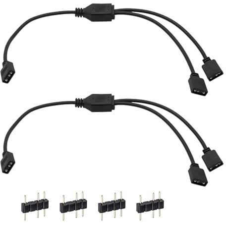 2 Pezzi ARGB 3 Pin 5V Extension Cable, Cavo Splitter ARGB, 1 a 2 Adattatore ARGB, Cavo di Estensione per PC, Connettore 5V 3 Pin per Strisce LED Ventole RGB, Compatibile con ASRock ASUS MSI, 30 cm