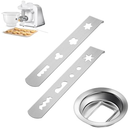 HUATEEN Biscuit Attachment,3 Pcs Stainless Steel Biscuit Attachment for Meat Mincer 8-Shape Cookie Maker with Connecting Ring Compatible with Most Meat Grinders for Christmas Pastries and Desserts