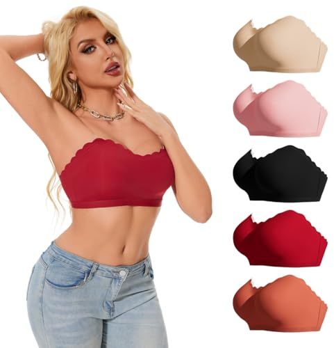 FULIER Women's Daily Bra Non-Slip Bandeau Breathable Tube Top Strapless Wireless Balconette Seamless Bras (Back,XL)