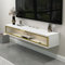 Meuble TV mural flottant, centre de divertissement en bois blanc, console multimédia avec rangement, support TV moderne pour salon et chambre à coucher, support mural élégant