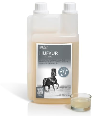 STRÖH Hufkur flüssig für Pferde 1L - Ergänzungsfutter mit Biotin & Zink | Ergänzungsfutter mit Biotin, Zink & DL-Methionin - Für Hornqualität & Fellwachstum - Dopingfrei
