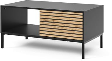 Vicco Couchtisch Eliza, Schwarz/Eiche, 90 x 50 cm mit Einer Schublade