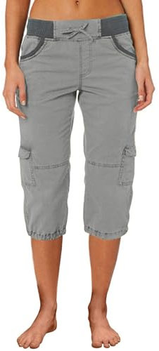 Cargohose für Damen, 3/4-Länge, Khaki, mehrere Taschen, lockere Arbeit, Freizeit, Cargohose, Urlaubskleidung, Haremshose mit Taschen, Jogger, Baggy, hohe Taille, Sommerhose, Walkinghose, grau, 3XL