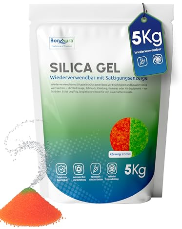 BonAura® 5KG Silica Gel - Silica Kugeln auch als Filament Trockner geeignet - Silikat Trockenmittel regenerierbar und wiederverwendbar - Im luftdichten ZIP Silicagel Beutel
