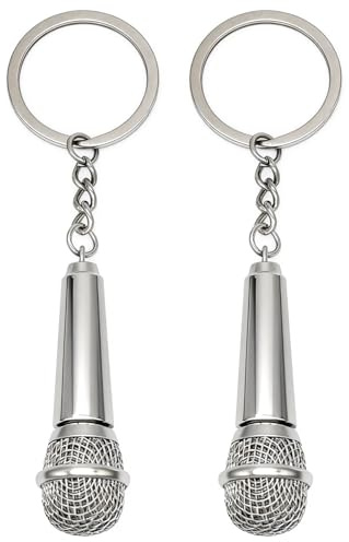 Moydolo 2Pcs Microphone Keychain Charms Mini Music Voice Key Chain Ring Pendant Souvenir Gift for Singer Lover Purse Wallet Bag