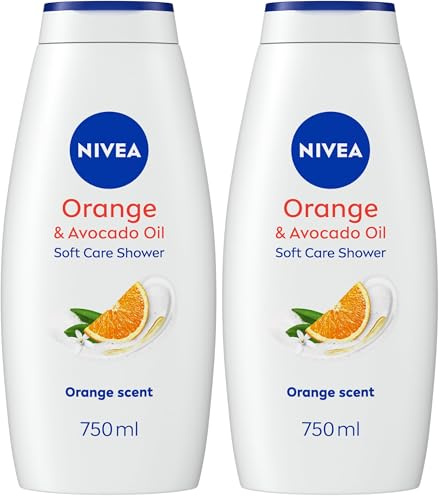 NIVEA Orange & Avocado Shower Cream (750ml), Moisturising Shower Gel with Avocado Oil, Luxurious Body Wash for Women with Vitamin C, E (Pack of 2)