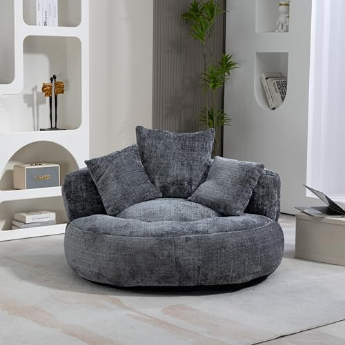 Puf cómodo para salón con respaldo alto, duradero, con tres cojines para adultos y niños, para interiores y exteriores, para dormitorio, oficina (chenilla gris)