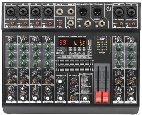 DJ-Mixer, 6-Kanal-Soundmixer, 99 Effekte, Mixtisch, EQ, Audio-Mischpult, Schreibtisch, USB, Wiedergabe, Aufnahme, 48 V, DJ-Controller