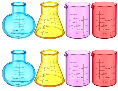 Pineeseatile 8Pcs Plastic Beakers Colorful Beaker Set with Different Shapes Plastic Educational Science Kits for DIY, Experiment, Chemistry, Studies, Flasks