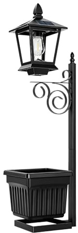 Maceta con Poste de Luz Solar Jardinera para Flores Dos en y Farol Solar