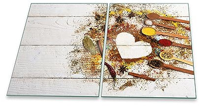 Herdabdeckplatte Abdeckung Ceranfeld Abdeckplatte Schneidebrett 2-Teilig 80x52 Gewürze Mehrfarbig Spritzschutz Glasplatte Ceranfeldabdeckung Schutz Herdschutz Sicherheitsglas Glasschneidebrett 2x40x52