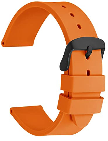 WOCCI 18mm Léger Bracelet de Montre en Silicone pour Homme et Femme, Boucle Noire (Orange)