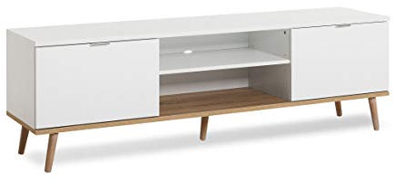 Newfurn TV Lowboard Skandinavisch TV-Schrank Fernsehtisch Rack Board II 160x50x 40 cm (BxHxT) II [Elia.Five] in Weiß/Weiß Wohnzimmer Schlafzimmer