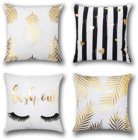 Artscope 4er-Set Dekorativ Kissenbezug 45 x 45 cm, Superweiche Kissenbezüge Dekokissen Kissenhülle Set Kissen Fall für Sofa Auto Schlafzimmer Zuhause Dekor (Heißprägen Ananas/Wimpern)