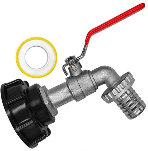 IBC Adapter Kappe S60x6 mit 1 Zoll Auslaufhahn + Schlauchtülle AußenØ 25mm Tank 1000l Container