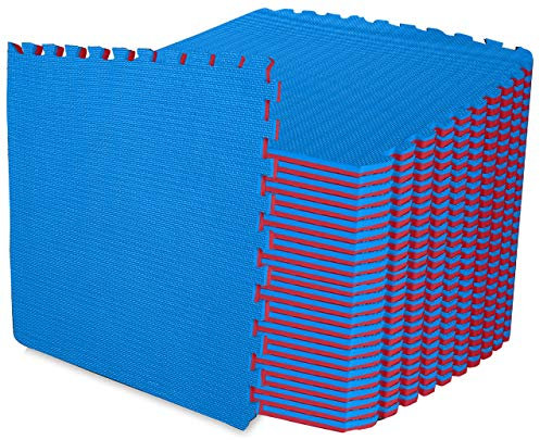 ComFy Mat Extra Thick (2cm) Foam Exercise Mats, Gym Flooring Mat, Interlocking Puzzle EVA Floor Tiles, Non slip Rubber Cushion For Home Workout Blue/Red 4 TILES (16 Square Feet)