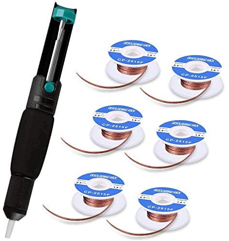 Tabiger 7-Pack Desoldering Pump Solder Wick, Solder Remover Tool Kit Including 1pc Solder Sucker Pump 6pcs Desoldering Wick Braid