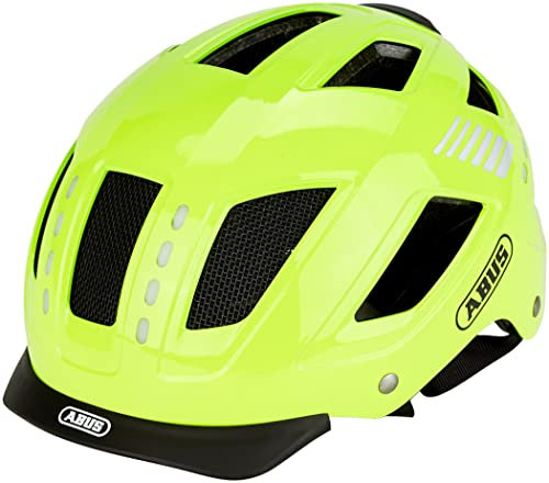 ABUS Fahrradhelm mit Licht - Hyban 2.0 LED - Vorder- und Rücklicht & robuste Hartschale - für Damen und Herren - Gelb Glänzend, Größe M