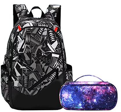 Asge Schulrucksack Jungen Teenager Mädchen 2-teilig Backpack Groß Rucksack Kinder Schultasche für 8-15 Jahre School Bags for Boys Wasserdicht Schulranzen mit Kawaii Federmäppchen