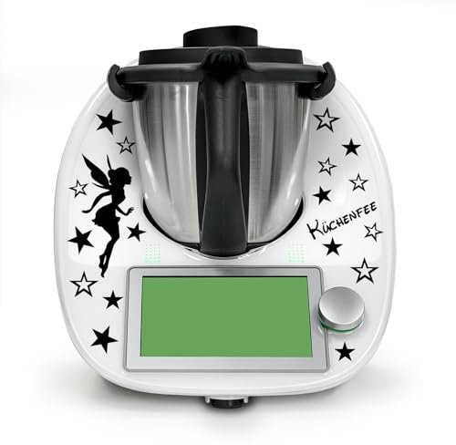 Finest Folia Adhesivo decorativo compatible con robot de cocina Thermomix TM5 TM6, accesorio para aparatos de cocina, resistente al agua, autoadhesivo K154 (hada de cocina, negro)