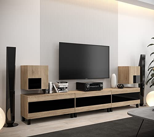 Furnitech Wohnwand Wohnzimmer | Hängend Wohnwand Modern | Wohnzimmer Schrankwand mit Regale und TV Schrank | Wohnzimmer Möbel ohne LED (Future C93-22S-FB-M9-1A)