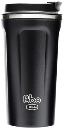 Irisana - Termo de Café - 450 ml - Negro - 9,5 x 9,5 x 18 cm - Acero Inoxidable 304 - Taza Original Ideal Regalar - Vaso para Llevar Bebidas Calientes