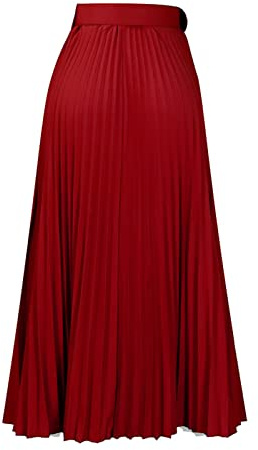 Langer Faltenrock für Damen mit Gürtel, lässiger Abend, elastische Taille, Partyrock