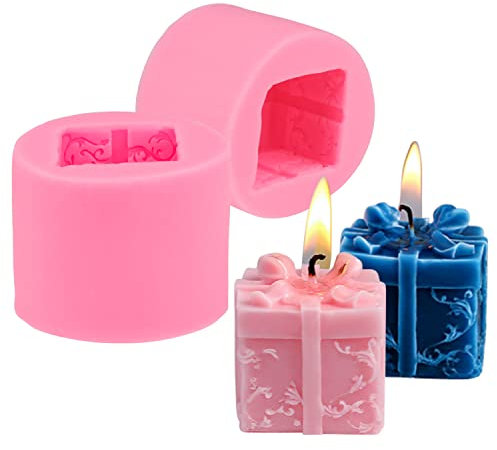 Demarsen 2 Stück Silikon-Kerzenformen,3D Geschenkbox Kerzenform,DIY Kerzengießform, Silikon Kerzenformen zum Gießen als Heimdekorationen Bastel Ornamente