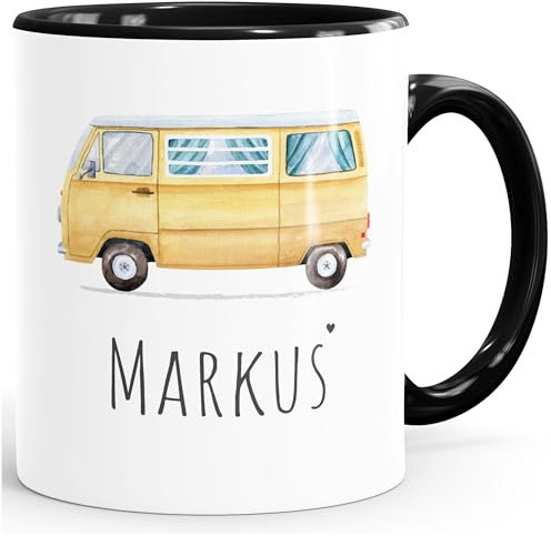 SpecialMe® Namenstasse Camping Bus Camper personalisierte Kaffee-Tasse mit Namen persönliche Geschenke weiß-innen-schwarz standard