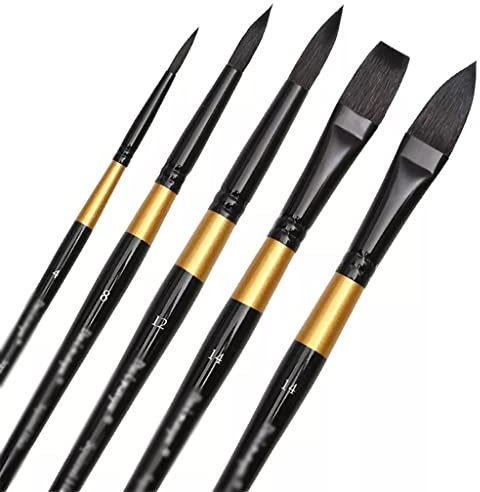 Watercolor Paint Brushes Set Professional Artist Painting Mop for Gouache Watercolors Inks, 5Pcs