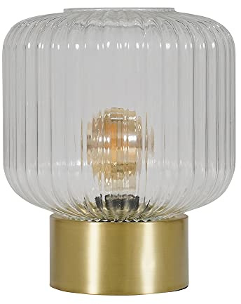 MiniSun | Satin Gold Base Table Lamp with a Clear Glass Textured Light Shade | Table Lamps, Home Décor & Improvement Essential | Includes 4W LED Bulb [2700K Warm White]