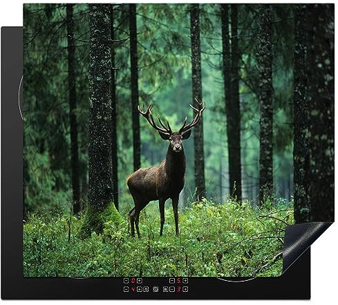 MuchoWow Herdabdeckplatte Ceranfeld Spritzschutz Küche Hirsche - Wald - Bäume - Tiere - Natur 59x51 cm Induktionsherd Abdeckung Induktionskochfeld Ceranfeldabdeckung