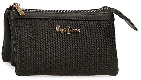 Pepe Jeans Lena Porte-Monnaie Trois Compartiments Noir 17,5x9,5x2 cm Cuir Synthétique