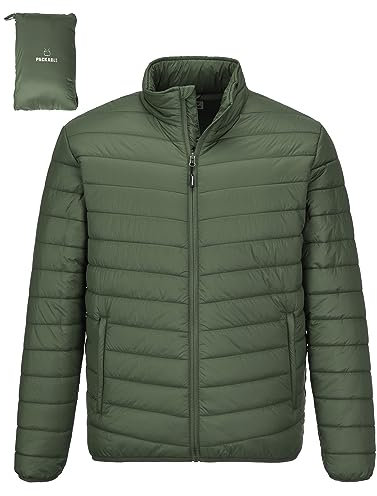 Outdoor Ventures Chaqueta acolchada para hombre, ligera, cálida, chaqueta de entretiempo, chaqueta acolchada, resistente al agua, chaqueta para exteriores e informal, Verde militar., XL