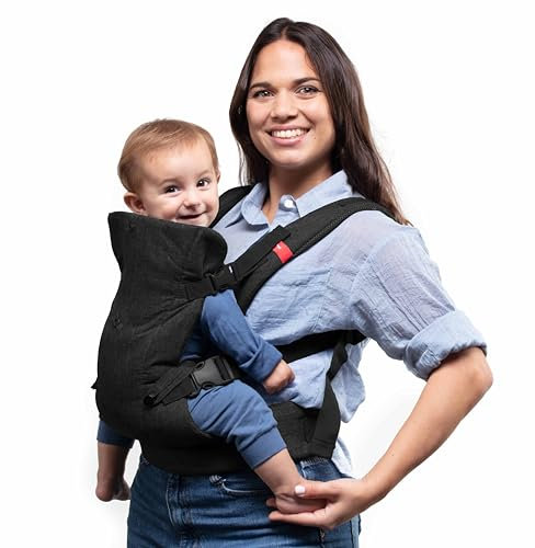 YOU+ME Porte-bébé 4 en 1 du nouveau-né au tout-petit – Toutes les positions – Porte-bébé à l'avant et à l'arrière – Comprend un bavoir bandana 2 en 1 – Support pour bébé de 3,6 à 14,5 kg (Black)