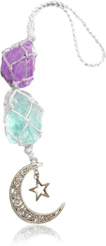 JNNJ Hängender Auto-Anhänger, Innenraum Zubehör Crystal Charms, Healing Crystal Für Auto Hanging, Spiegel Anhänge Decoration (Violett/Grün)